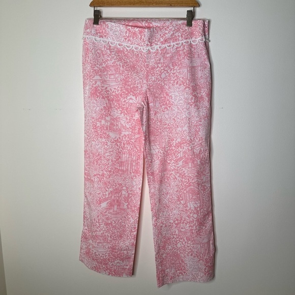 WOMEN'S LILLY PULITZER JUBILEE PINK & WHITE COTTON CAPRIS PANTS size 9 - Picture 1 of 9